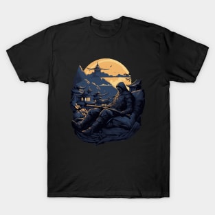 Sleeping Ninja: Dark Blue and Yellow Comic Art Tee T-Shirt